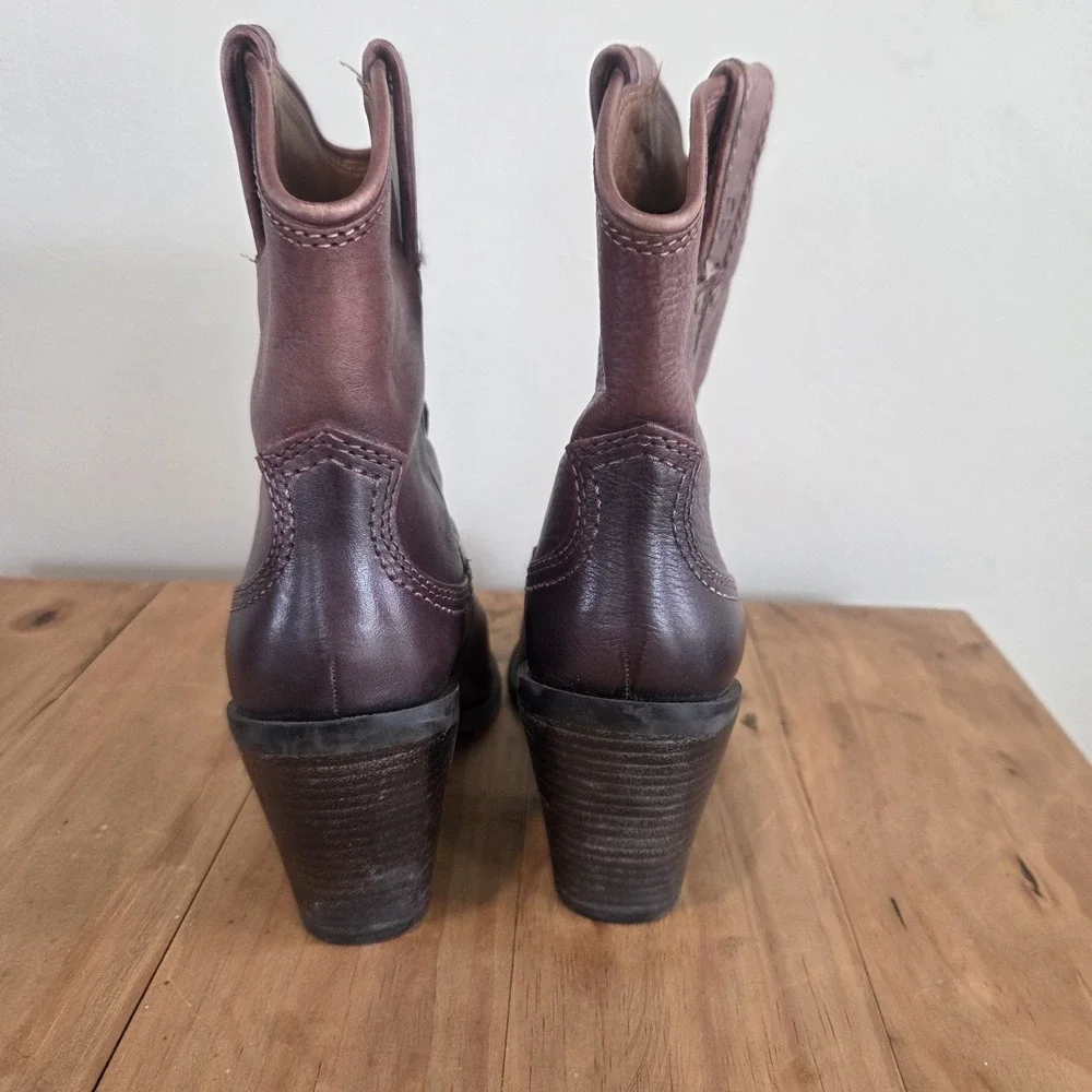 Lucky Brand LK Ellena Boots Womens 7M Burgundy Leather Western Cowboy Ankle...